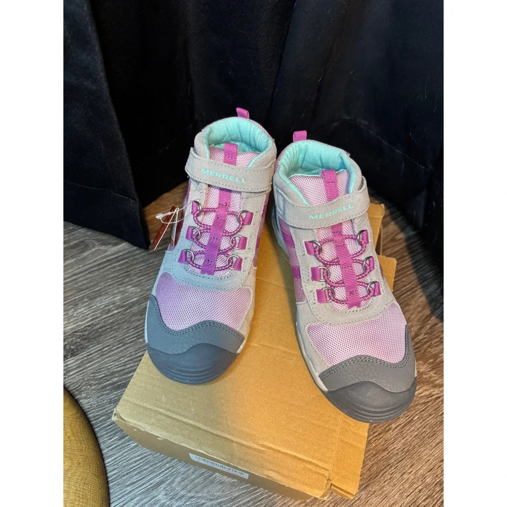 Merrell Bare Steps Hiker Girls Grey Pink Aqua Water Repellent Boots Size 37 NIB